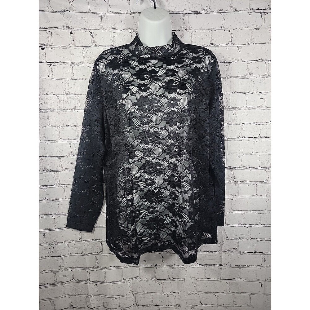 Torrid Long Sleeve Black Lace Blouse High Neck Size 0